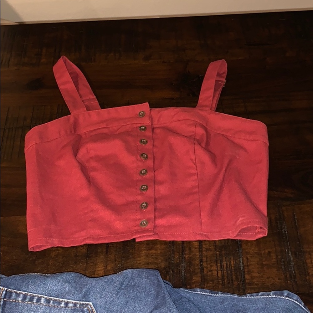 Red button Tilly’s crop top